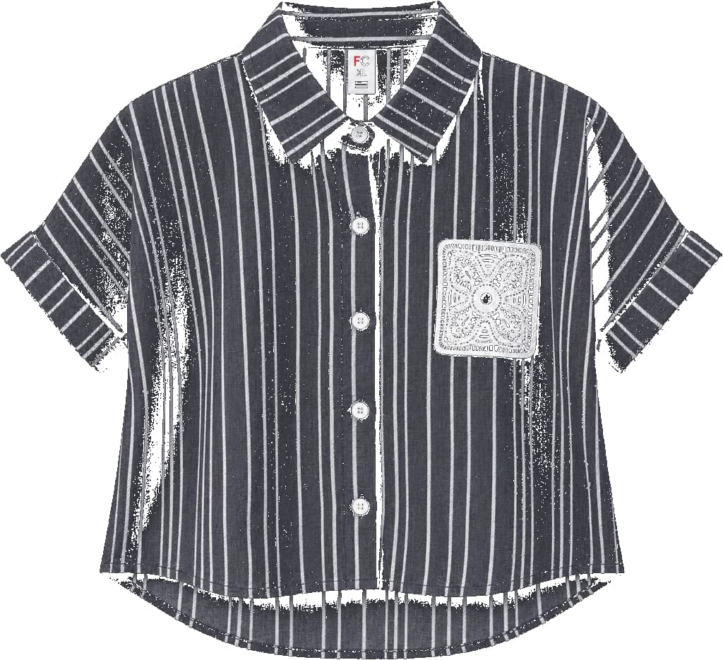 Editorial Look 03 - Dark Grey Striped Short Sleeve Shirt