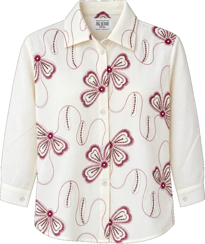 Editorial Look 05 - Cream Maroon Floral Embroidered Shirt